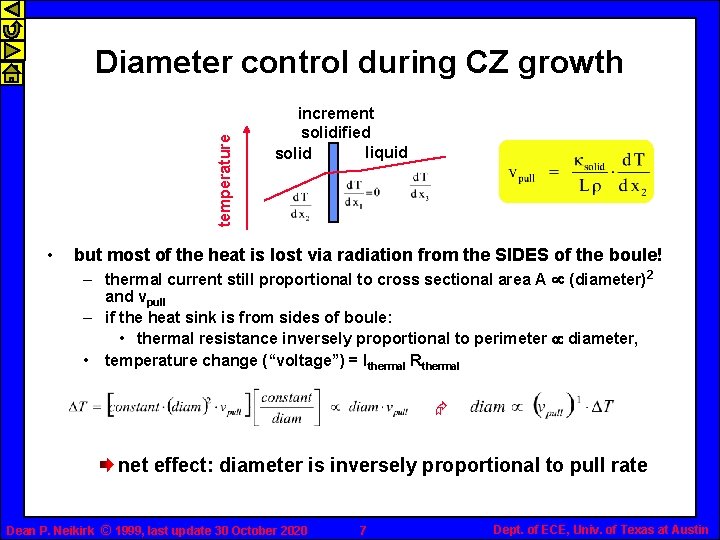 temperature Diameter control during CZ growth • increment solidified liquid solid but most of