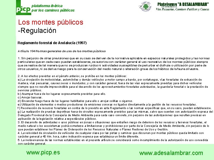 plataforma ibérica por los caminos públicos Los montes públicos -Regulación Reglamento forestal de Andalucía