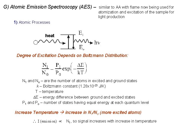 G) Atomic Emission Spectroscopy (AES) – similar to AA with flame now being used