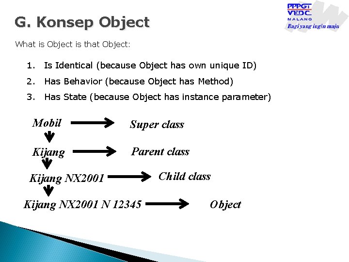 G. Konsep Object What is Object is that Object: 1. Is Identical (because Object