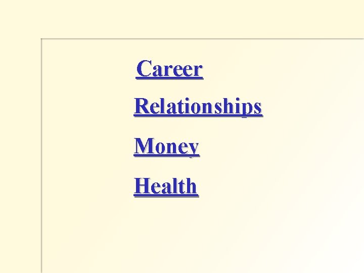  Career Relationships Money Health 