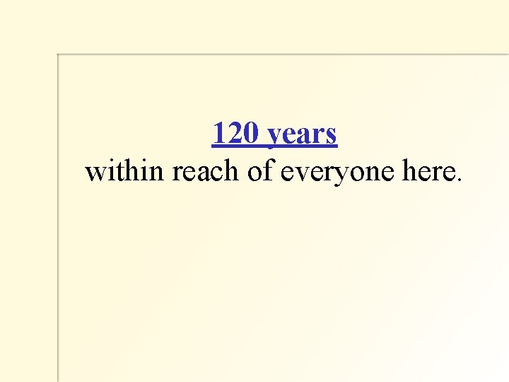 120 years within reach of everyone here. 