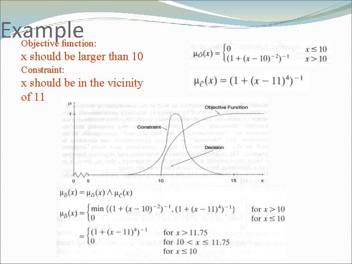 Example Objective function: x should be larger than 10 Constraint: x should be in