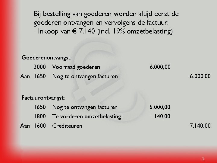 Bij bestelling van goederen worden altijd eerst de goederen ontvangen en vervolgens de factuur: