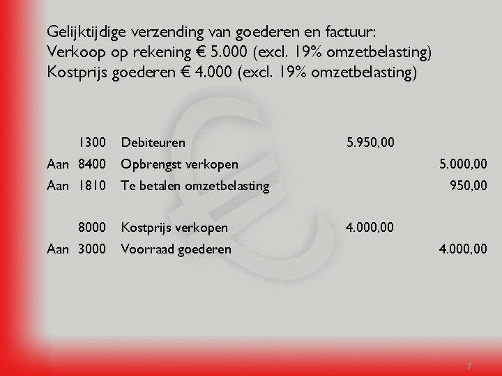 Gelijktijdige verzending van goederen en factuur: Verkoop op rekening € 5. 000 (excl. 19%
