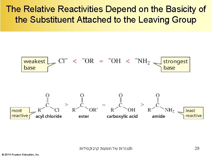 The Relative Reactivities Depend on the Basicity of the Substituent Attached to the Leaving