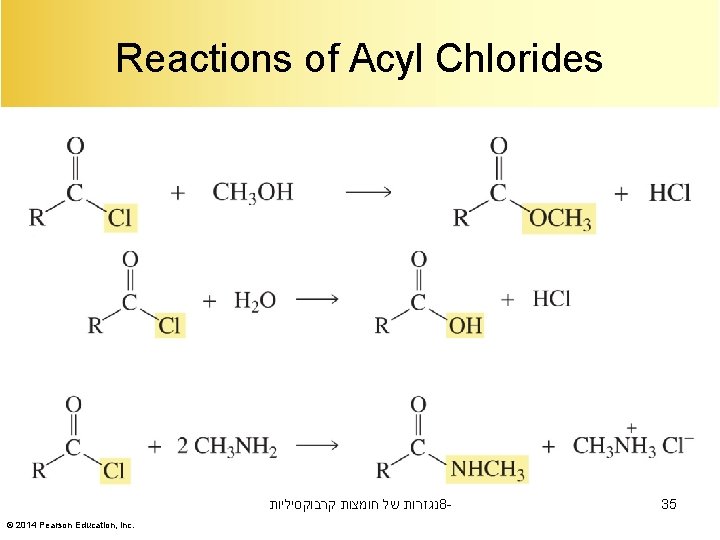Reactions of Acyl Chlorides נגזרות של חומצות קרבוקסיליות 8© 2014 Pearson Education, Inc. 35