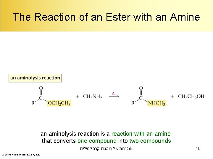 The Reaction of an Ester with an Amine an aminolysis reaction is a reaction