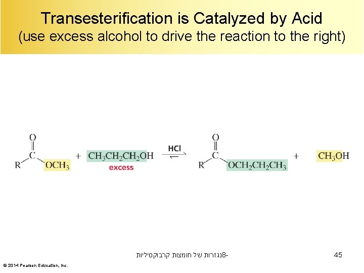 Transesterification is Catalyzed by Acid (use excess alcohol to drive the reaction to the