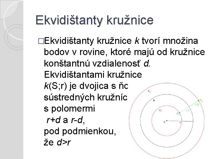 Ekvidištanty kružnice �Ekvidištanty kružnice k tvorí množina bodov v rovine, ktoré majú od kružnice