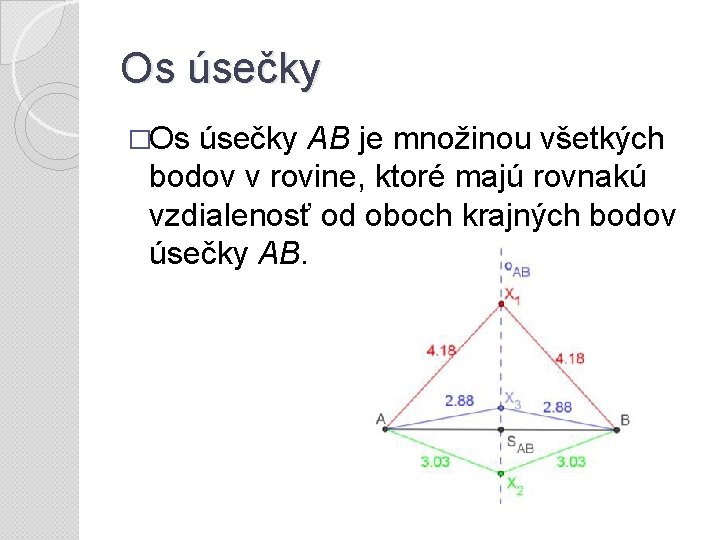 Os úsečky �Os úsečky AB je množinou všetkých bodov v rovine, ktoré majú rovnakú