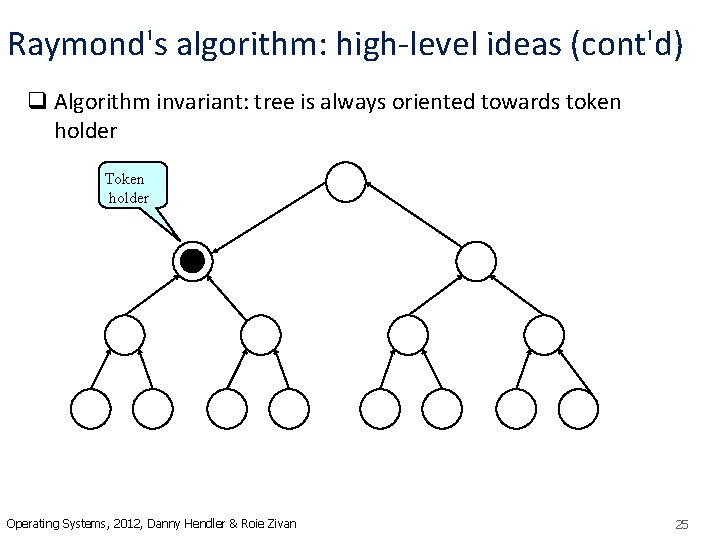 Raymond's algorithm: high-level ideas (cont'd) q Algorithm invariant: tree is always oriented towards token