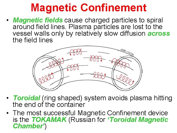 Magnetic Confinement • Magnetic fields cause charged particles to spiral around field lines. Plasma