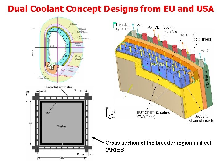 Dual Coolant Concept Designs from EU and USA Cross section of the breeder region