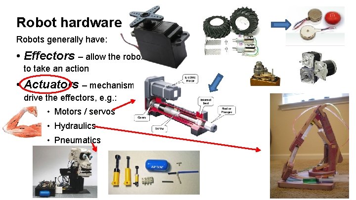Robot hardware Robots generally have: • Effectors – allow the robot to take an