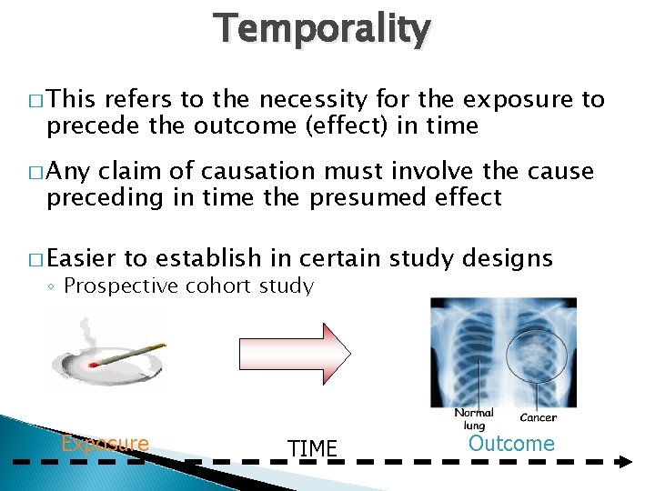 Temporality � This refers to the necessity for the exposure to precede the outcome