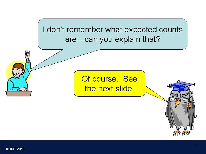 I don’t remember what expected counts are—can you explain that? Of course. See the