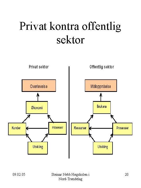 Privat kontra offentlig sektor 09. 02. 05 Steinar Nebb Høgskolen i Nord-Trøndelag 20 