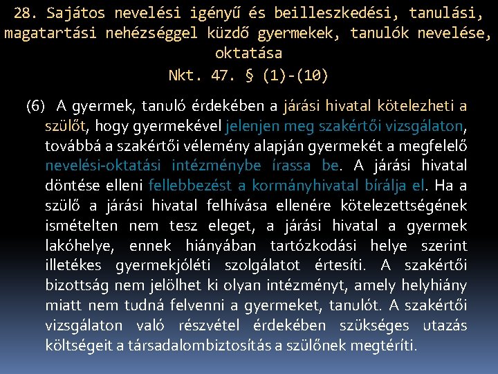 28. Sajátos nevelési igényű és beilleszkedési, tanulási, magatartási nehézséggel küzdő gyermekek, tanulók nevelése, oktatása