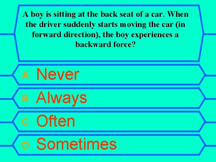 A boy is sitting at the back seat of a car. When the driver