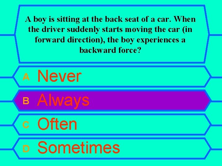 A boy is sitting at the back seat of a car. When the driver