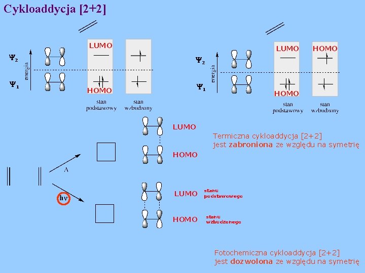 Cykloaddycja [2+2] LUMO 2 1 LUMO HOMO 2 1 HOMO LUMO Termiczna cykloaddycja [2+2]