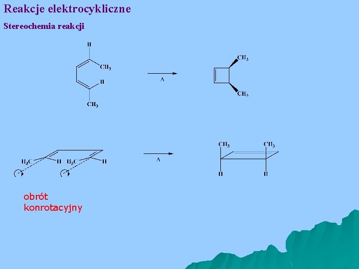 Reakcje elektrocykliczne Stereochemia reakcji obrót konrotacyjny 