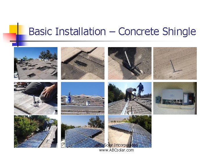 Basic Installation – Concrete Shingle ABC Solar Incorporated www. ABCsolar. com 