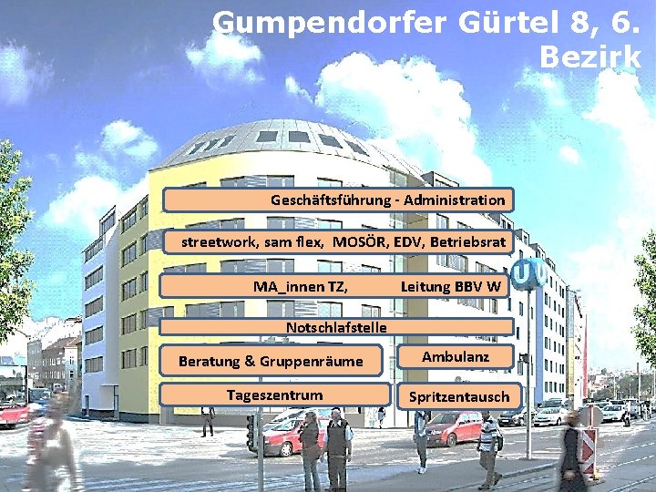 Gumpendorfer Gürtel 8, 6. Bezirk Geschäftsführung - Administration streetwork, sam flex, MOSÖR, EDV, Betriebsrat