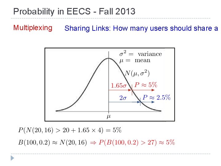 Probability in EECS - Fall 2013 Multiplexing Sharing Links: How many users should share