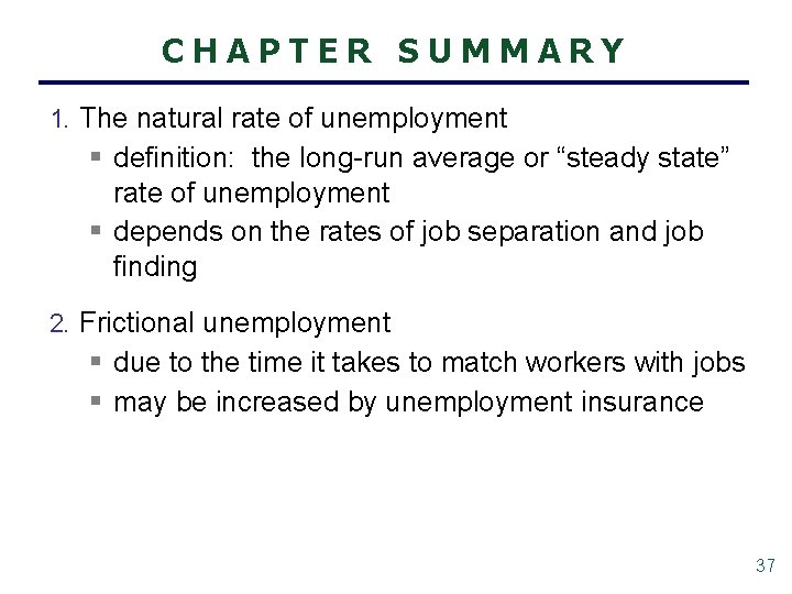 CHAPTER SUMMARY 1. The natural rate of unemployment § definition: the long-run average or
