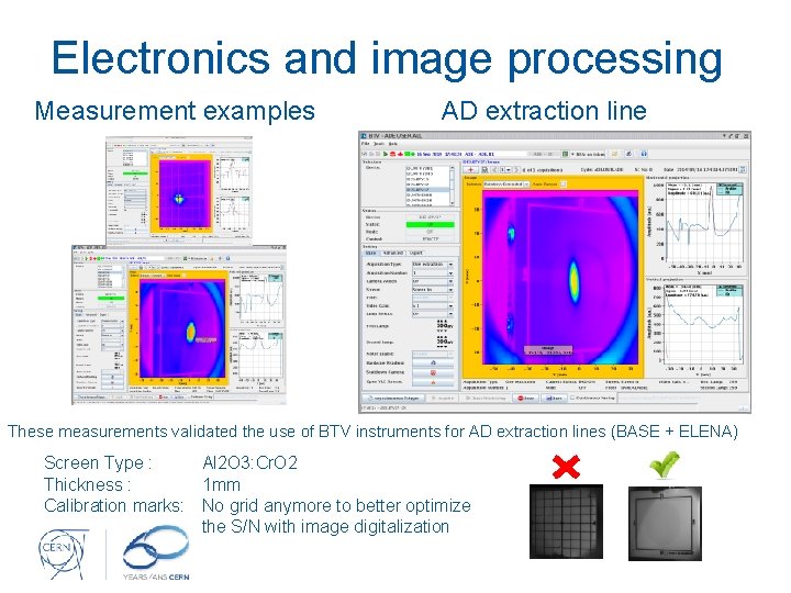 Electronics and image processing Measurement examples AD extraction line These measurements validated the use