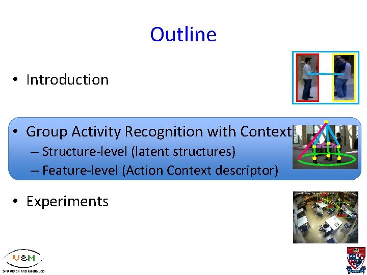 Outline • Introduction • Group Activity Recognition with Context – Structure-level (latent structures) –