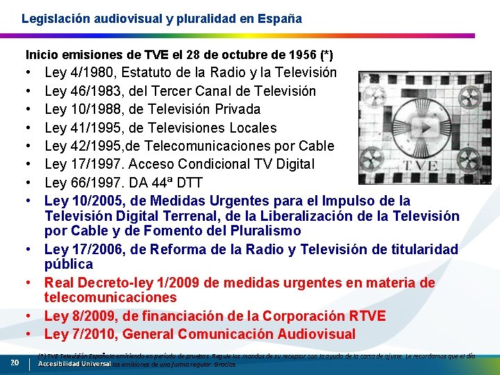 Legislación audiovisual y pluralidad en España Inicio emisiones de TVE el 28 de octubre