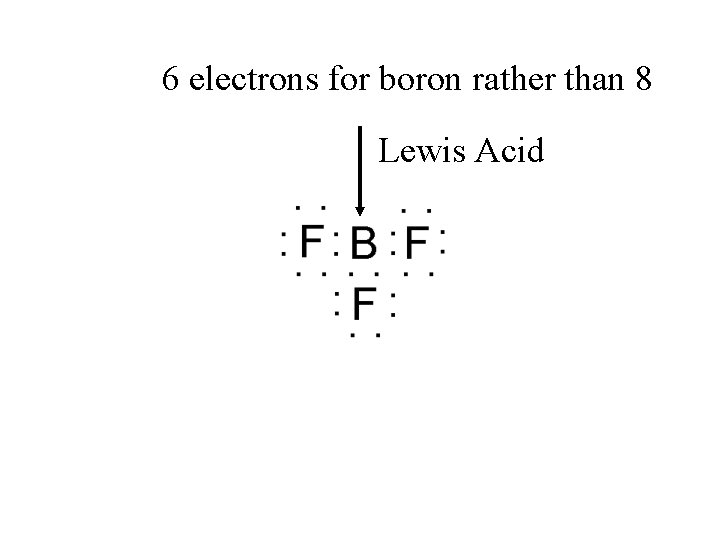 6 electrons for boron rather than 8 Lewis Acid 