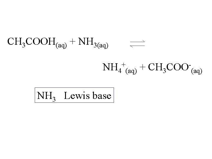 CH 3 COOH(aq) + NH 3(aq) NH 4+(aq) + CH 3 COO-(aq) NH 3