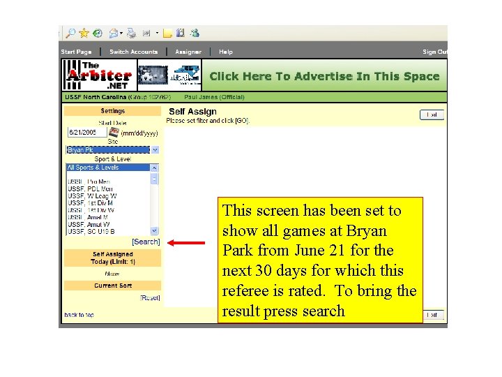 This screen has been set to show all games at Bryan Park from June
