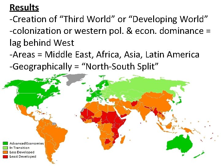 Results -Creation of “Third World” or “Developing World” -colonization or western pol. & econ.