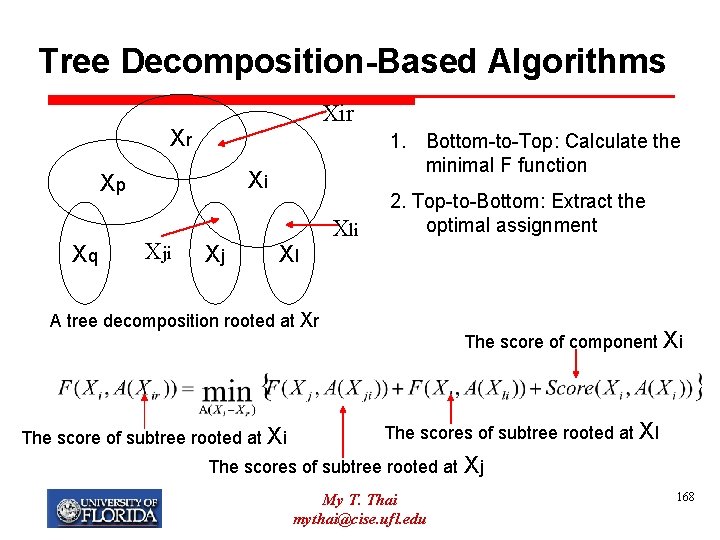 Tree Decomposition-Based Algorithms Xir Xr Xi Xp Xq 1. Bottom-to-Top: Calculate the minimal F