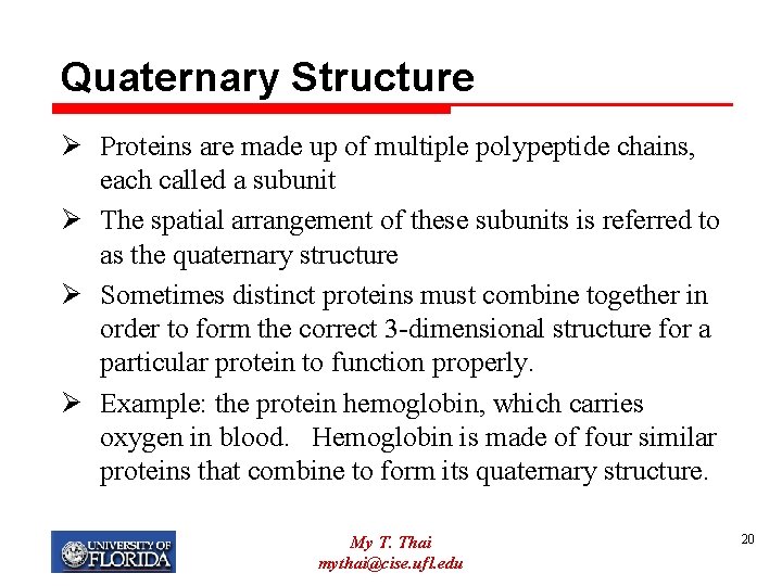 Quaternary Structure Ø Proteins are made up of multiple polypeptide chains, each called a