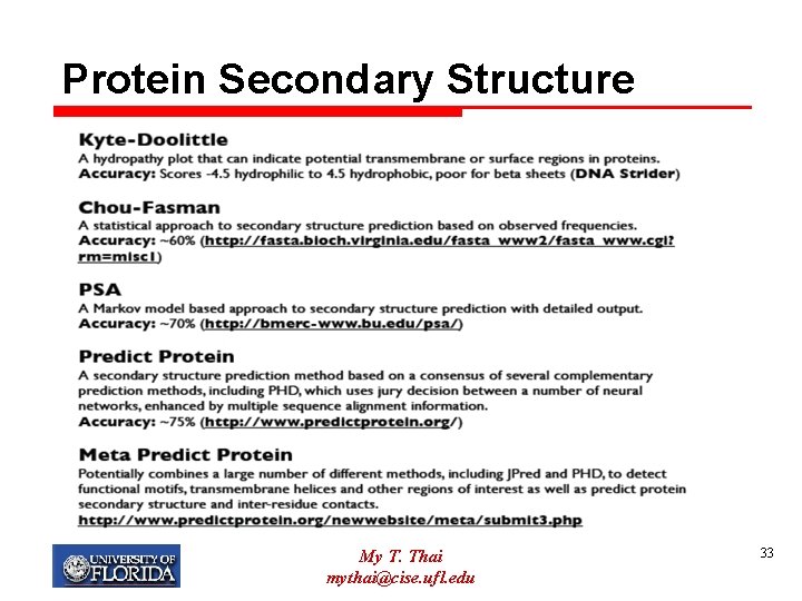 Protein Secondary Structure My T. Thai mythai@cise. ufl. edu 33 