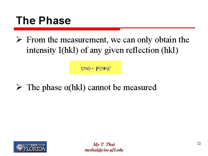 The Phase Ø From the measurement, we can only obtain the intensity I(hkl) of