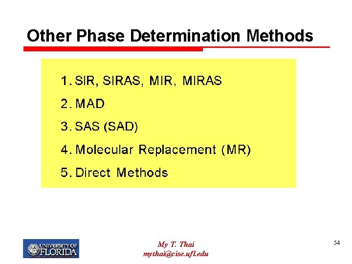 Other Phase Determination Methods My T. Thai mythai@cise. ufl. edu 54 