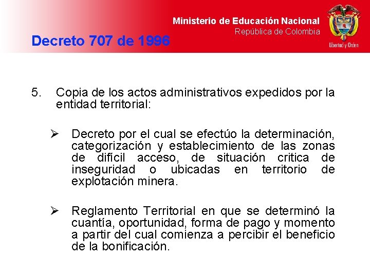 Ministerio de Educación Nacional Decreto 707 de 1996 5. República de Colombia Copia de