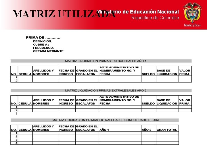 Ministerio de Educación Nacional MATRIZ UTILIZADA República de Colombia 