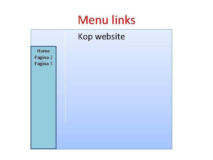 Menu links Kop website Home Pagina 2 Pagina 3 