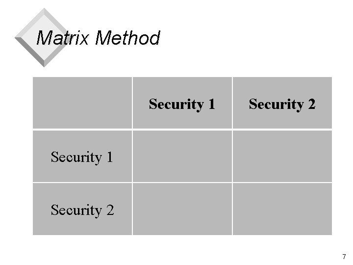 Matrix Method Security 1 Security 2 7 
