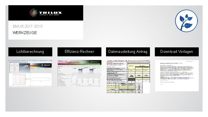 BMUB 2017 -2019 WERKZEUGE Lichtberechnung Effizienz-Rechner Datenausleitung Antrag Download Vorlagen 