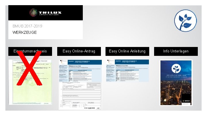 BMUB 2017 -2019 WERKZEUGE X Eigentumsnachweis Easy Online-Antrag Easy Online Anleitung Info Unterlagen 