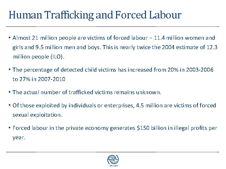 Human Trafficking and Forced Labour • Almost 21 million people are victims of forced